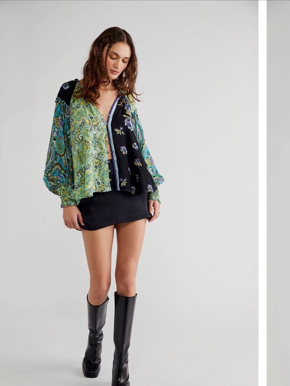 Free People Bohemian Mixed-Print Long Sleeve blouse - Yellow/Black